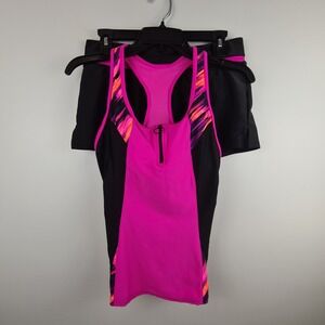ZeroXposur Womens Pink Black Abstract Zip Front Tankini Swimsuit Set S Shorts